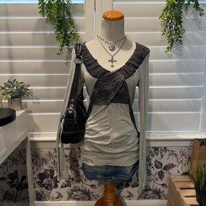 🖤 BKE Boutique Grey Lace Overlay Long Sleeve Top – Large